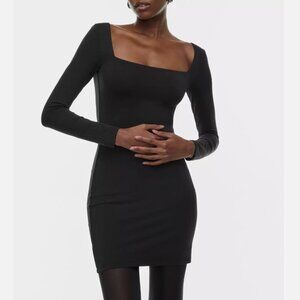 Aritzia Contour Black Long Sleeve Square Neck Mini Dress